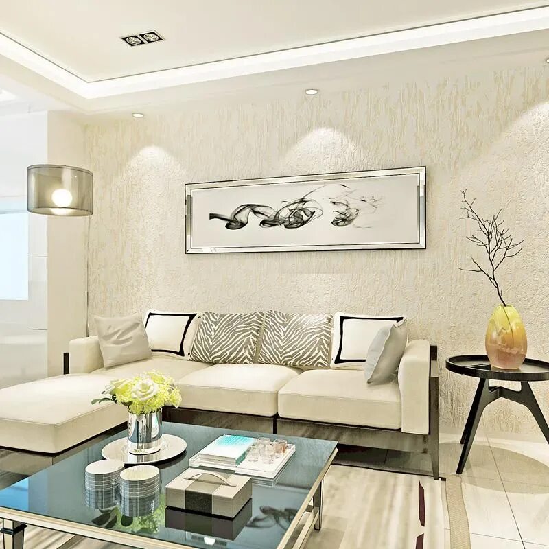 Купить обои в интерьере гостиной Wallpapers Modern Simple Solid Color Wall Paper Rolls Beige 3d Papier Peint Livi
