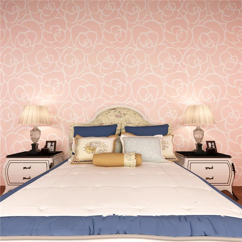 Купить обои в спальню цена фото Hanmero Removable Textured Mural Non woven Wallpaper Simple Romantic Pattern Wal