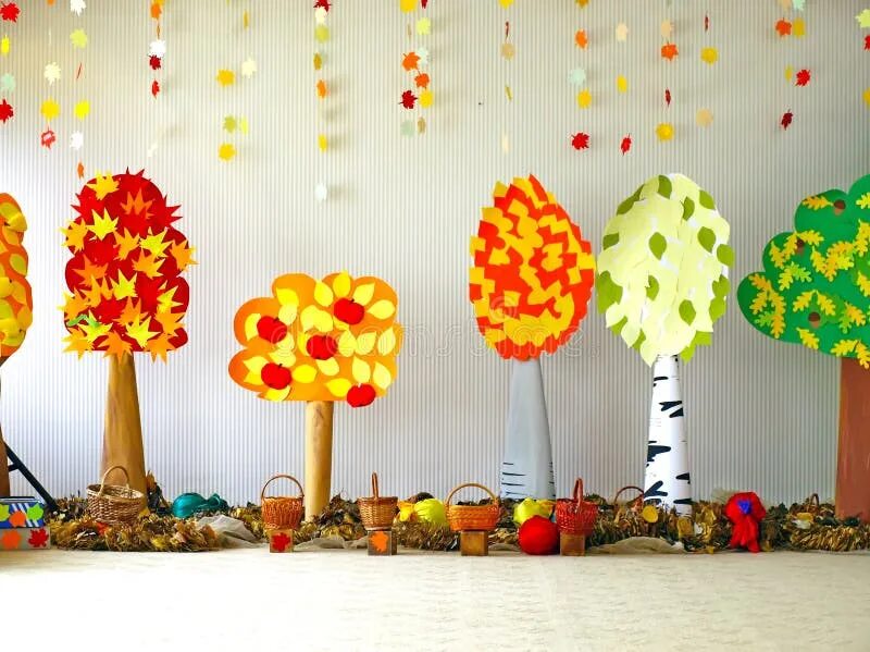 Купить осеннее оформление для детского сада Autumn Trees and Leaves of Paper. Stock Photo - Image of autumn, apple: 28445530