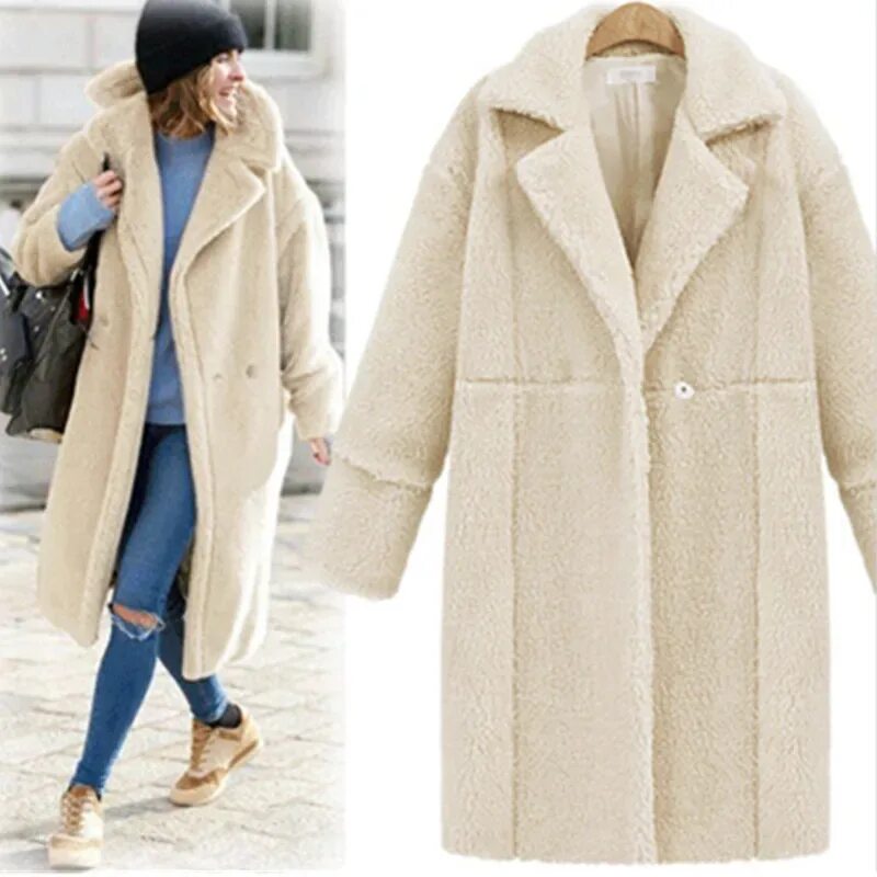 Купить пальто женское в москве модное зимнее High Quality Pure Color Cashmere Coat Women Winter Long Woollen Coat Overcoat Al