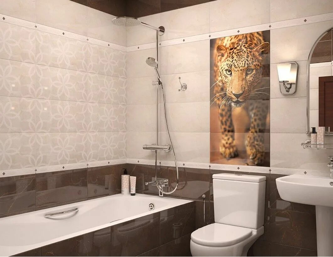 Купить плитку в ванну фото Leopard S/4 Панно коричневый 996*500 (из 4-х плиток) SW9LEO21 купить в Симферопо