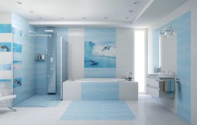 Купить плитку в ванну фото Купить плитку-декор Cerrol Porto dolphins Porto Dolphins 1 Centro 60x25 в Москве