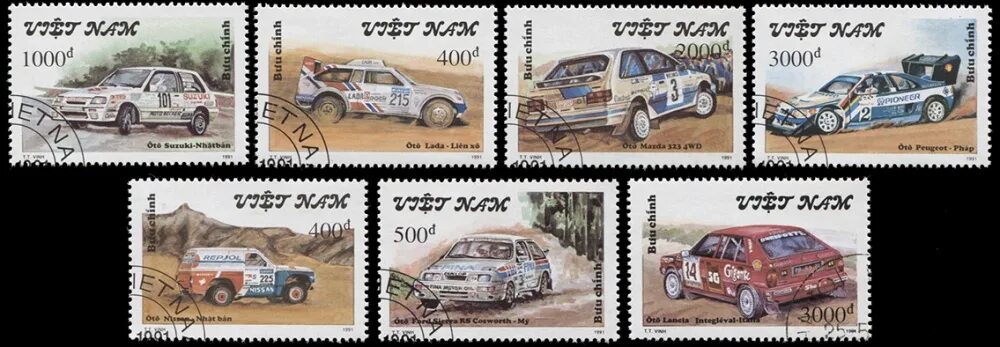 Купить почтовые марки с фото автомобилей Вьетнам. 1991. Гоночные автомобили (Серия. CTO Гашеная)