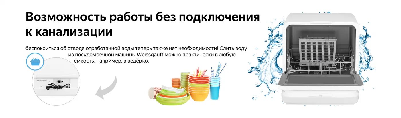 Купить ппм висгауф без подключения к водопроводу Настольная посудомоечная машина с резервуаром Weissgauff TDW 4035 WD купить с до