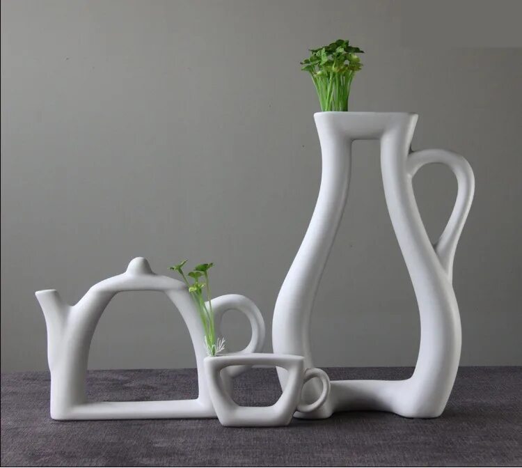 Купить предметы интерьера для дома Modern Creative Ceramic Tea Set Shape Vase Decorative Porcelain Art and Craft Em