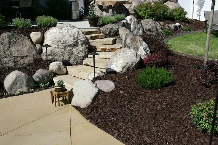 Купить природный камень для ландшафтного дизайна Stairs Landscaping with rocks, Rock garden design, Backyard landscaping