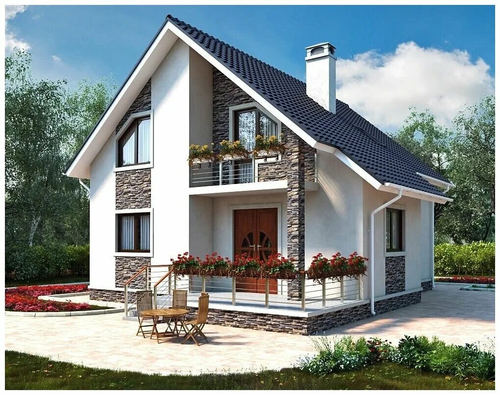 Купить проект дома фото 128м2, 12х11м) Готовый проект двухэтажного дома из газобетона с мансардой и терр