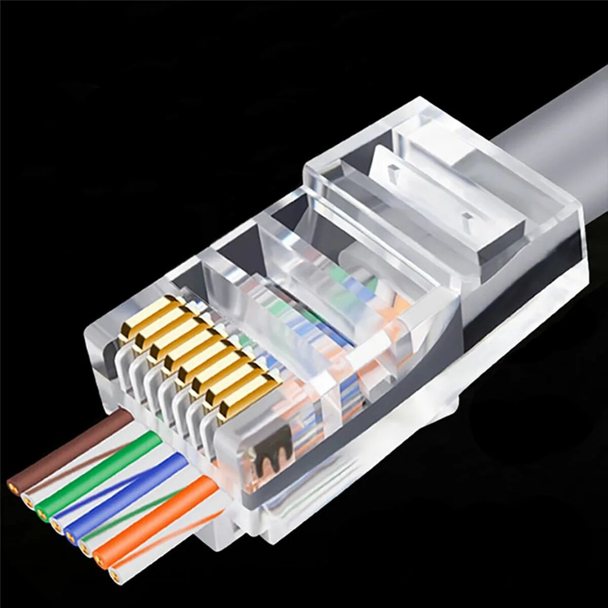Купить провода для подключения интернета 300 шт. разъем RJ45 6U позолоченный сквозной Ethernet - купить с доставкой по вы