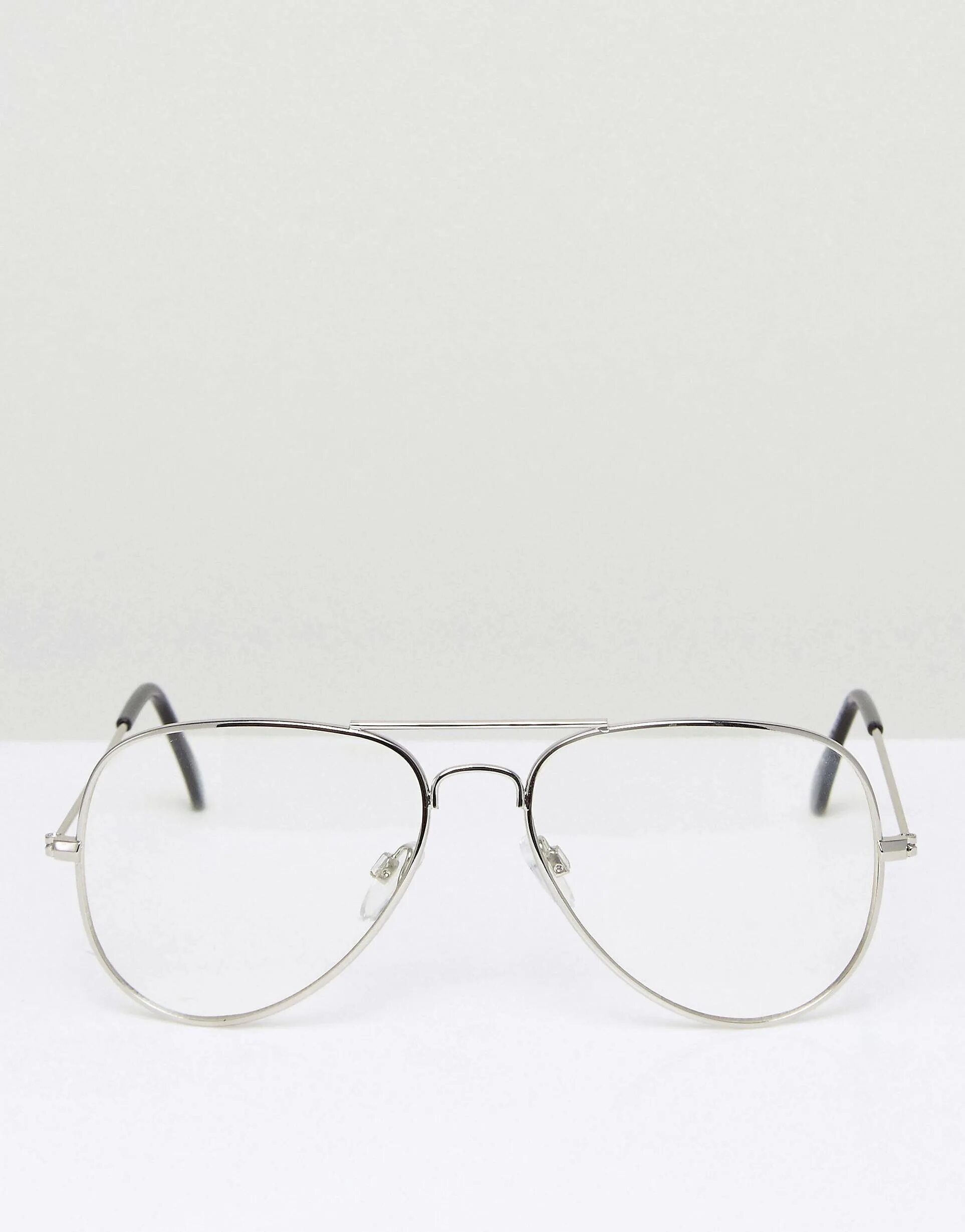 Купить прозрачные очки для стиля мужские ASOS DESIGN - Modebrille mit Pilotendesign und klaren Gläsern in Silber-Metall A