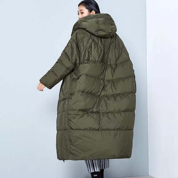 Купить пуховик оверсайз женский зимний модный BC042 New Arrival Winter 2016 women casual loose cocoon coat thick x long hooded