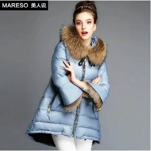 Купить пуховик женский зимний в москве модный Free Shipping Brand Fashion Korea Parkas Coat Real Fur Hood Warm Winter Jacket W