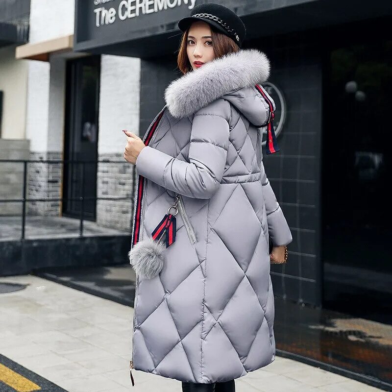 Купить пуховик женский зимний в москве модный U-SWEAR Winter Coat Thickened Parka Women Stitching Slim Long Winter Coat Down C