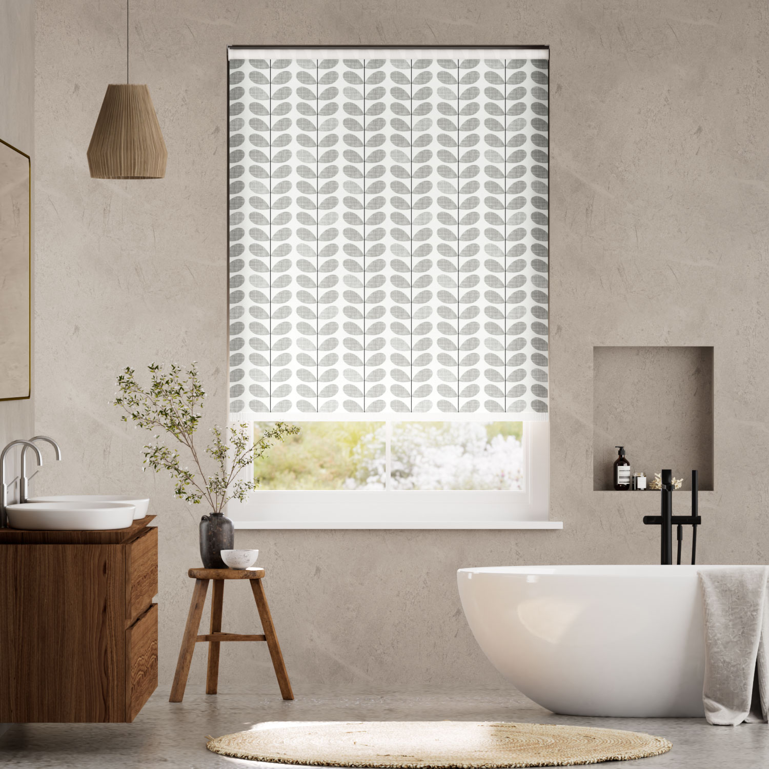 Купить рольшторы в минске фото и цены Splash Blackout Scribble Stem Grey Roller Blind