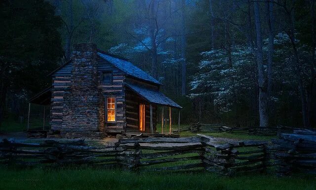 Лесная избушка фото Evening in Good Old Days - 0827 Smoky mountain national park, Great smoky mounta
