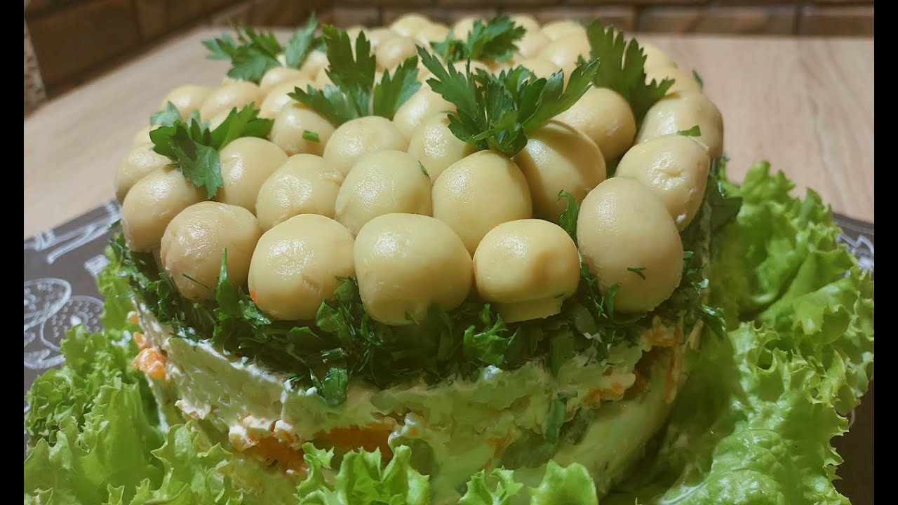 Лесная полянка рецепт с фото Салат ГРИБНАЯ ПОЛЯНА с шампиньонами. Салат на праздничный стол. Пошаговый рецепт