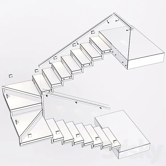 Лестница 90 градусов чертеж Stairs With A Landing Platform - Made Of Wood. Glass And Metal With Illumination
