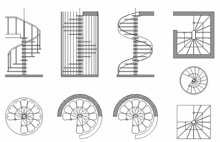Лестница чертеж вектор Spiral staircase elevation designs, Staircase design and elevation dwg file,vari