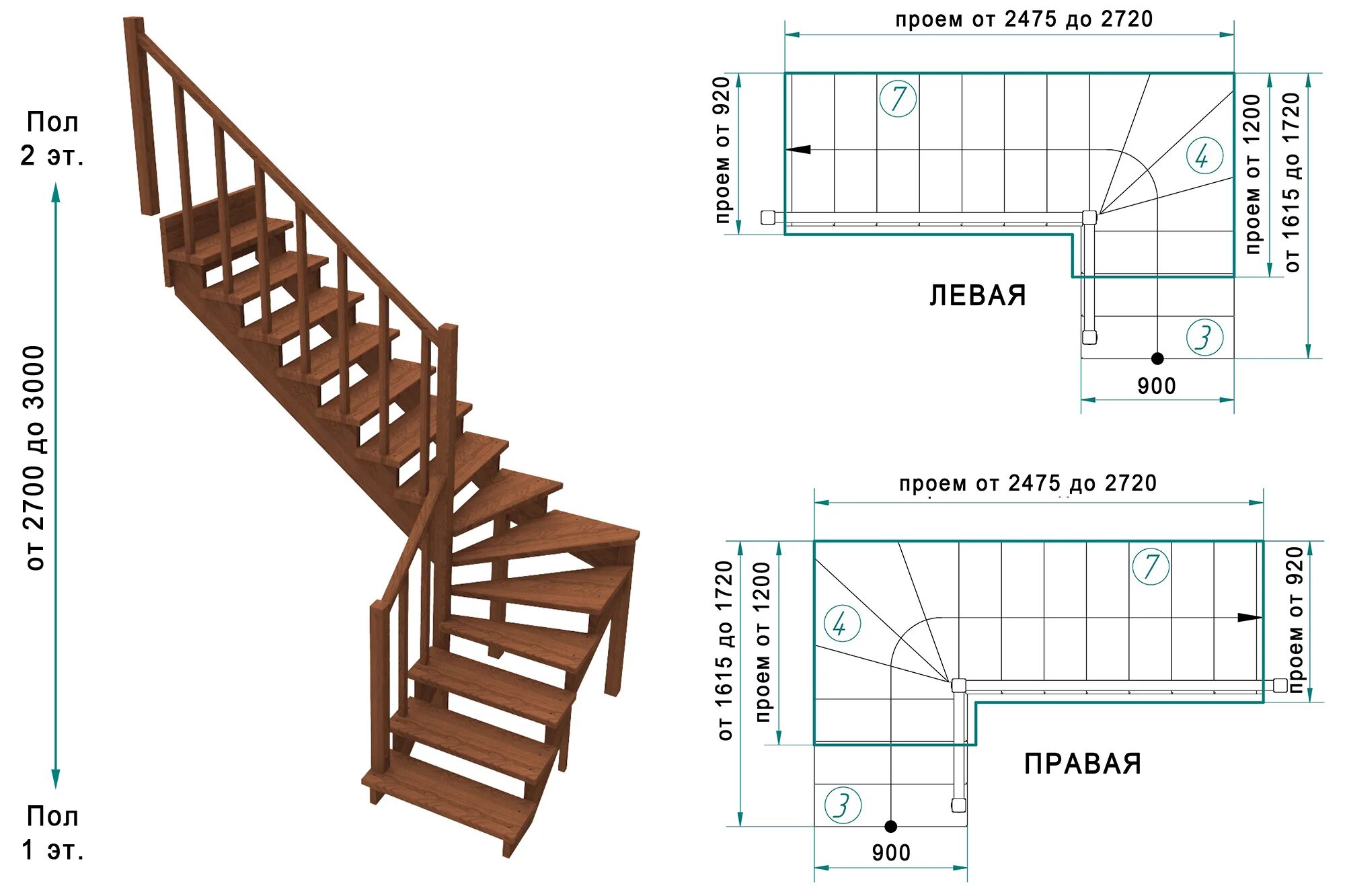 Лестница из дерева своими руками чертежи Модель RIK 1 - 3.4.7