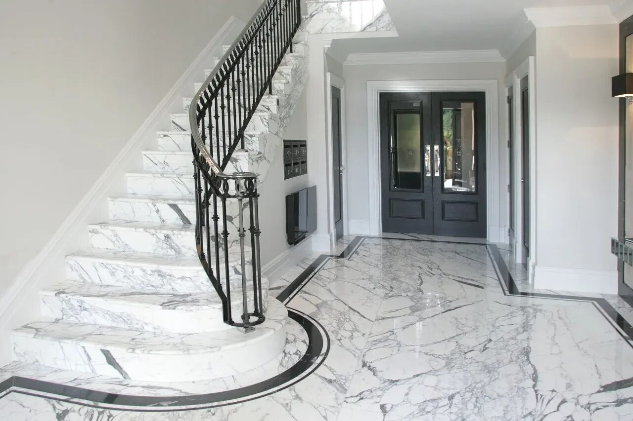 Лестница из керамогранита в частном доме фото Taly Natural Stone Statuario Snow Flake White Marble Cut To Size Bathroom Kitche