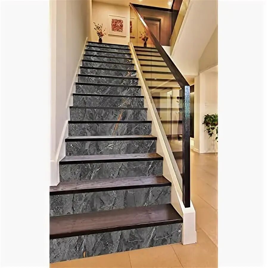 Лестница из плитки в частном доме фото 3D Broken Gray 0963 Pattern Tile Marble Stair Risers Decoration Photo Mural Viny