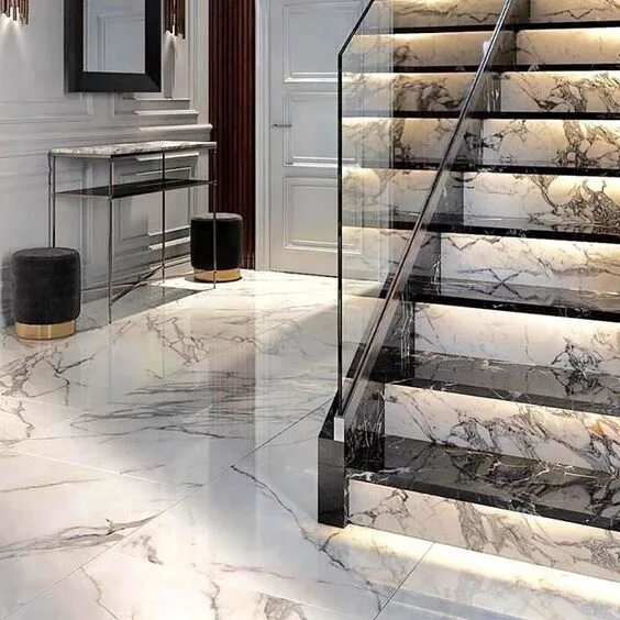 Лестница из плитки в частном доме фото Customized Indoor White Beige Marble Staircase Stair Tread Design Alibaba.com
