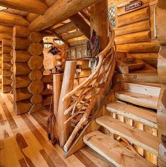 Лестница из сруба фото Pin on home interiors Log homes, Rustic stairs, Rustic house