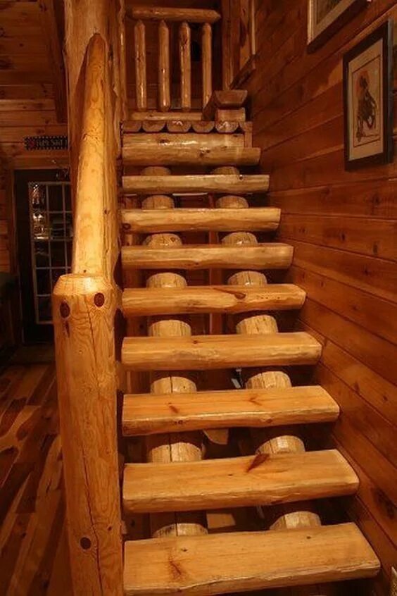 Лестница из сруба фото Stairway Rustic stairs, Log home interiors, Log cabin homes