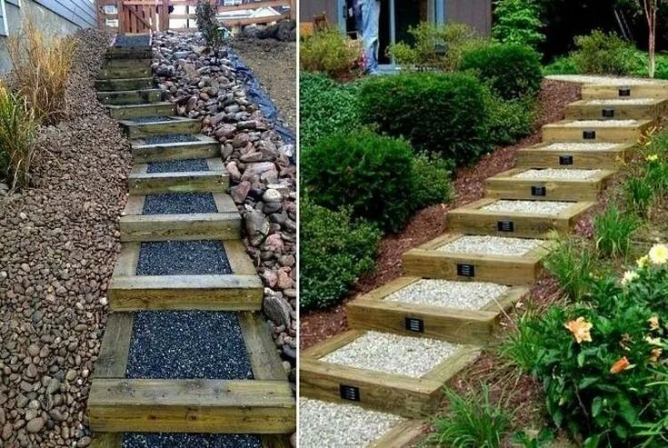 Лестница на даче своими руками уличная marches jardin façon escalier bois #garden #exterior Благоустройство двора, Садо