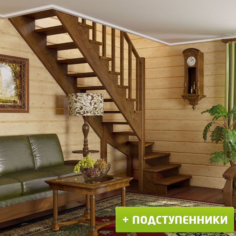 Лестница на второй этаж фото Лестница на второй этаж К-001м/3 Левая c подступенками сосна (6уп) - купить с до