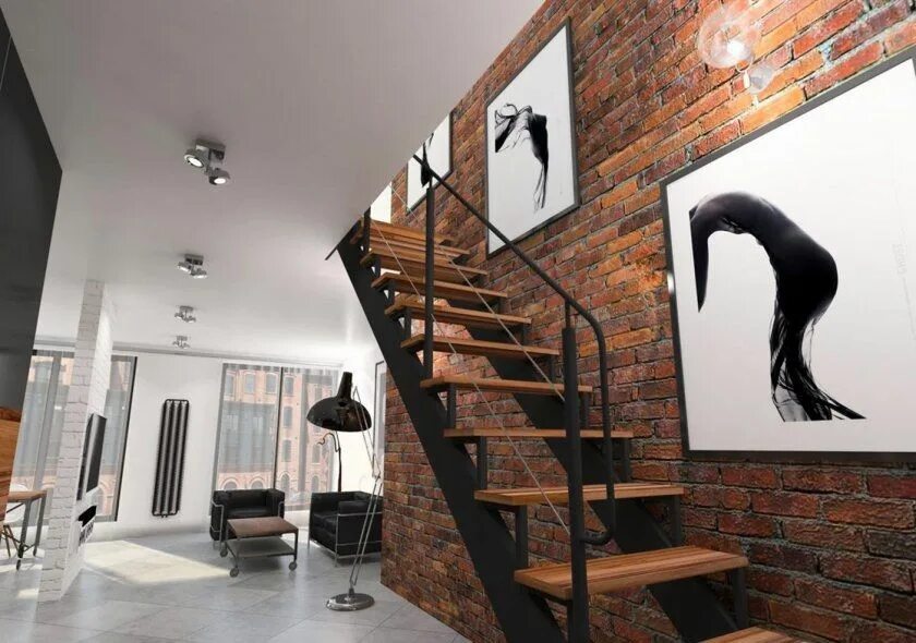 Лестница на второй в стиле лофт Brick Interior Stairs - Loft Design Inspiration
