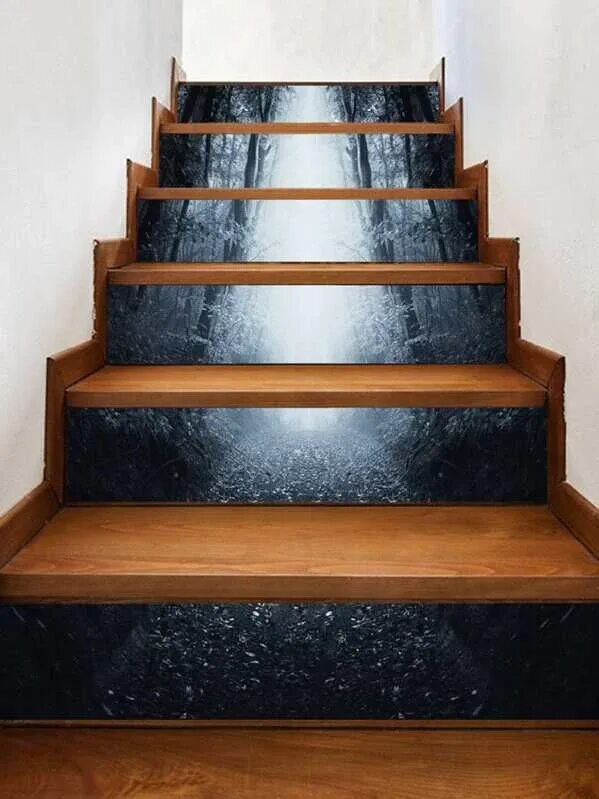 Лестница с подступенками фото Jungle Pattern Stairs Tile Sticker 6pcs ROMWE