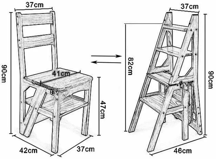 Лестница трансформер своими руками чертежи LHNLY-Step Stool Wooden Folding Step Stool Portable Ladder Chair Stool Multifunc