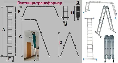 Лестница трансформер своими руками чертежи Купить Лестница-трансформер алюминиевая SM-CLA-404 (4секции х 4 ступ., размеры 1