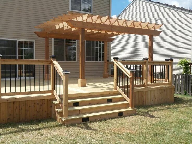 Лестница в беседку из дерева своими руками Cedar Deck & Pergola - Picture 3637 - Decks.com #buildadeck Deck Building Info P