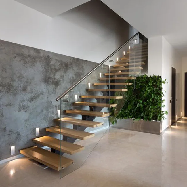 Лестница в дом современный стиль фото Custom Interior Straight Stair Floating Stair Modern Wood Tread Curved Staircase