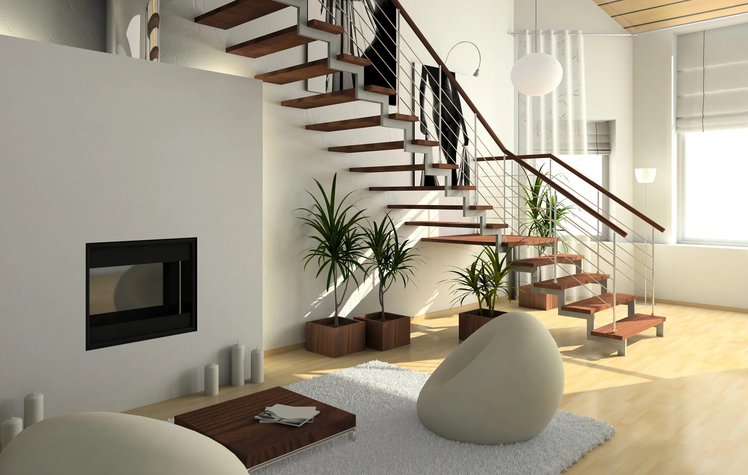 Лестница в современном стиле в интерьере Скачать обои villa, luxury, living space, раздел интерьер в разрешении 5000x3178