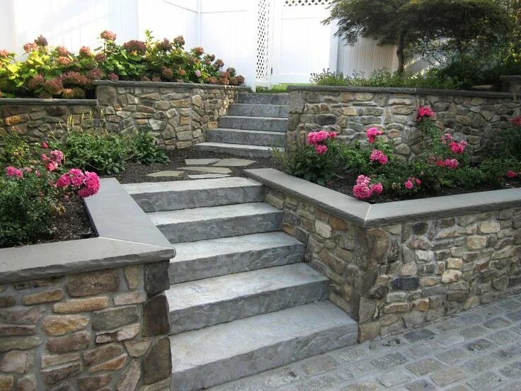 Лестница возле дома фото Custom Masonry - Retaining Walls Sloped garden, Garden stairs, Garden entrance
