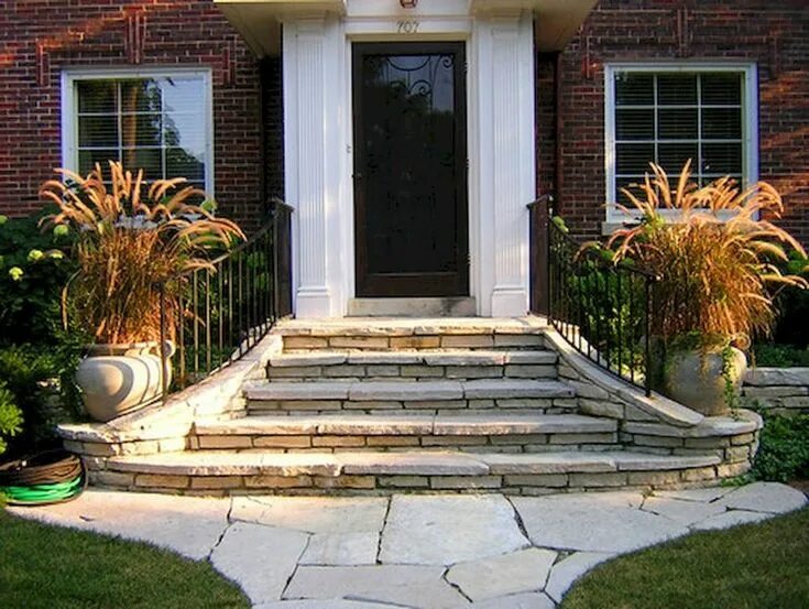 Лестница возле дома фото 80+ Elegant Wooden And Stone Front Porch Ideas Exterior stairs, Front porch step