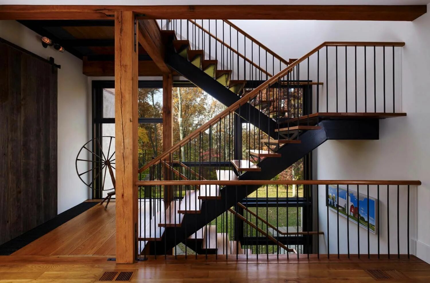 Лестницы 2 д фото Sustainable modern-rustic barn house in Pennsylvania Open stairs, Staircase desi