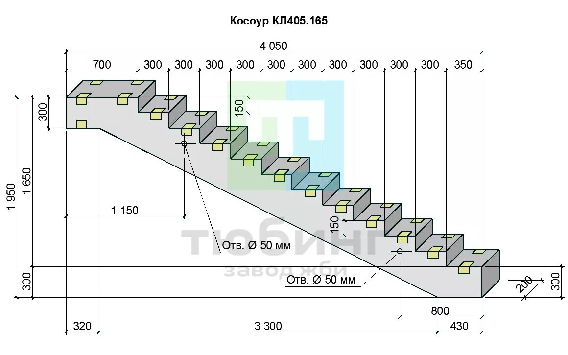 Лестницы косоуры чертежи Косоур КЛ405.165 по серии 3.503.1-96. Выпуск 1-2