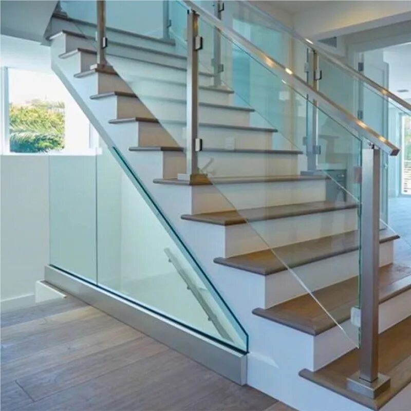 Лестницы со стеклом фото Aluminum Railing Laminated Handrails Glass Frameless Balustrade System Stair Por