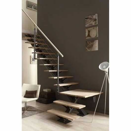 Лестницы в леруа мерлен каталог фото Escalier 1/4 tournant bas réversible alu gris Mona 16 marches hêtre, l.85 Escali