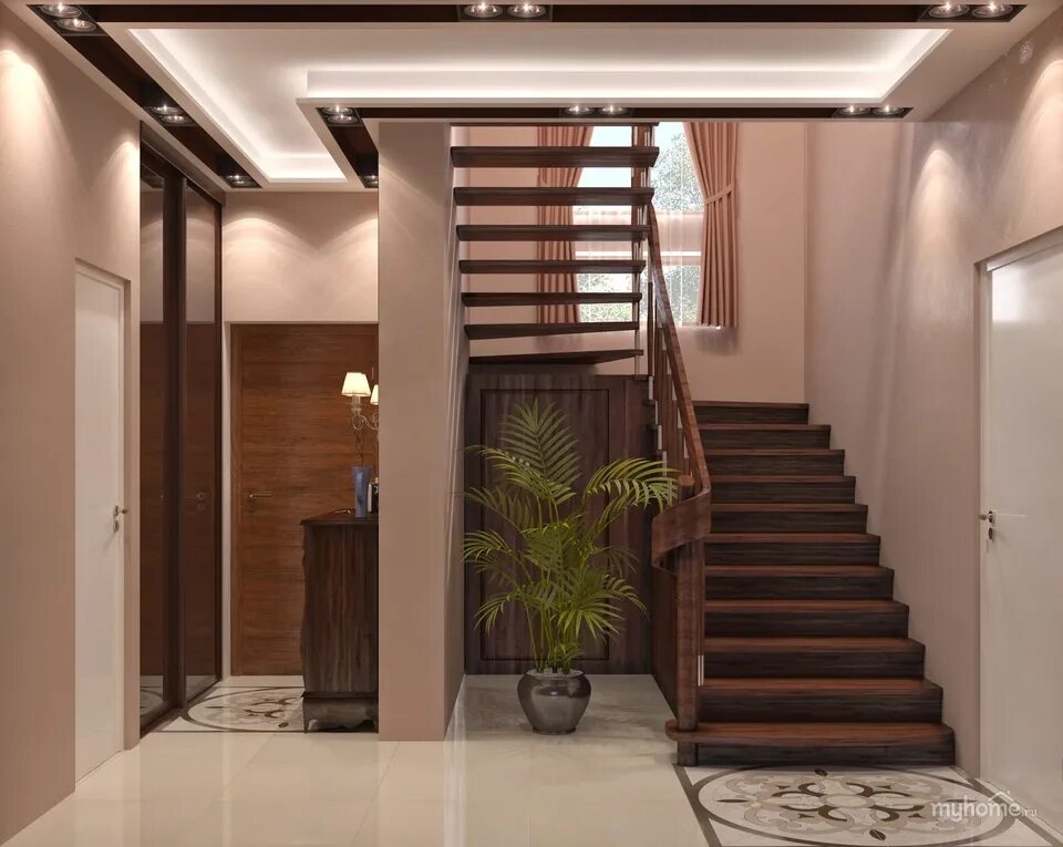 Лестницы в прихожей частного дома фото Hallway design on the second floor (58 Photos)