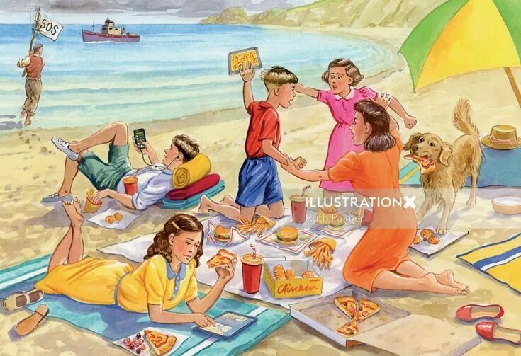 Летнее фото для описания Family Picnic in 2022 Beach drawing, Family drawing, Illustration