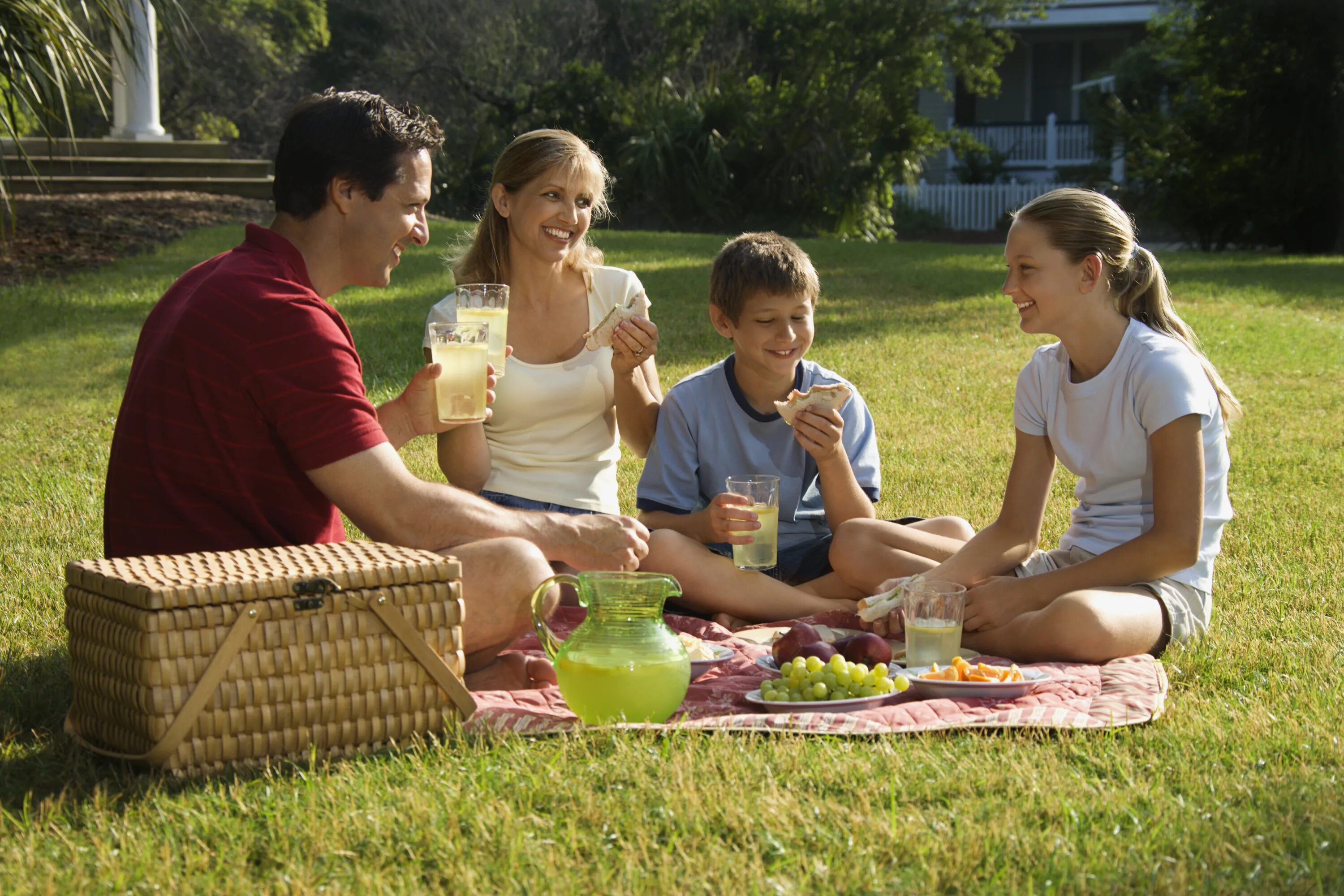 Летнее фото для описания Family having picnic in park. - Calorie Control Council