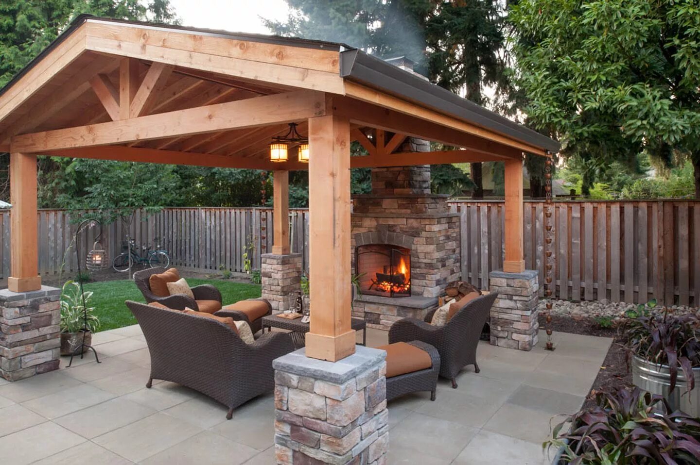 Летние беседки с мангалом фото Simple Outdoor Fireplace Design - Paradise Restored Landscaping Outdoor fireplac