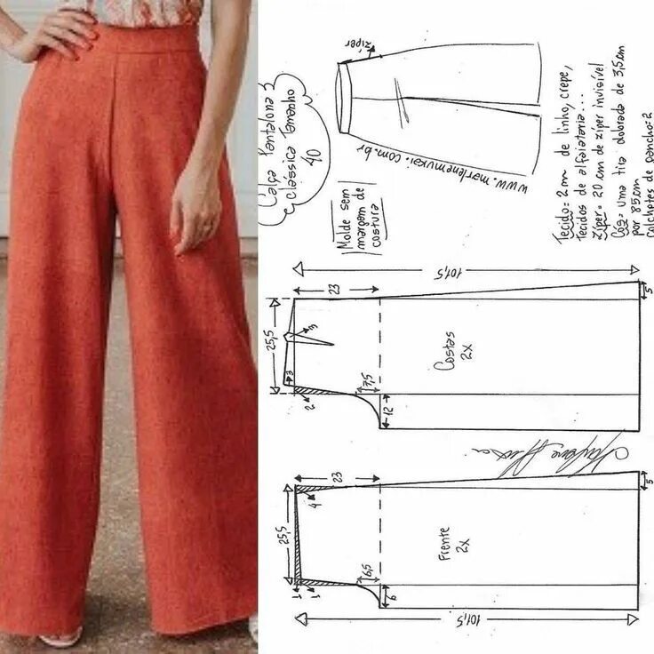 Летние брюки на резинке выкройка Patrones Pantalones Palazos Mujer Patrón de pantalones, Patrones de confección d