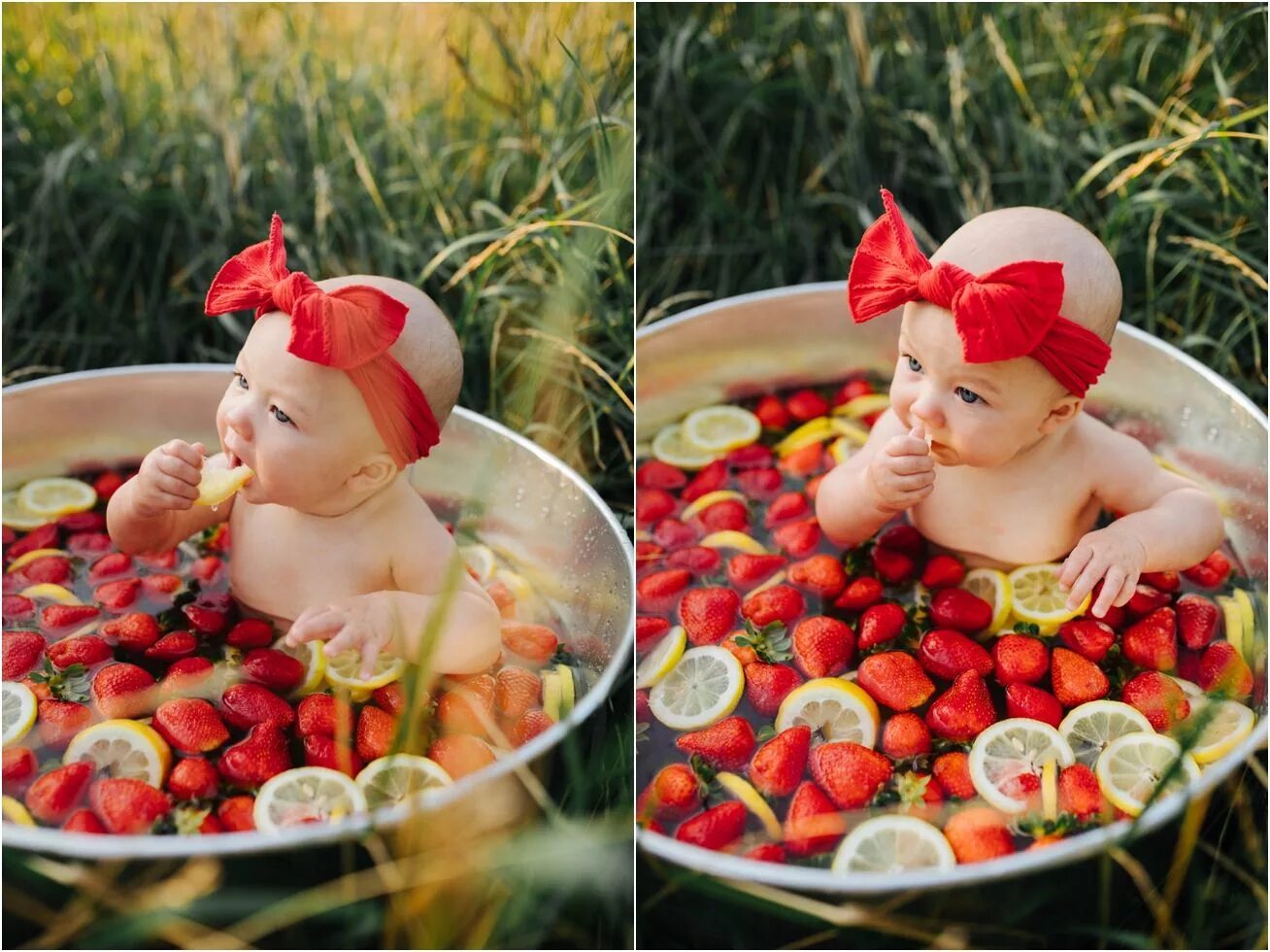 Летние фото малышей Baby Girl Fruit Strawberry Bath Bebek fotoğrafları, Kız bebek resimleri, Bebek