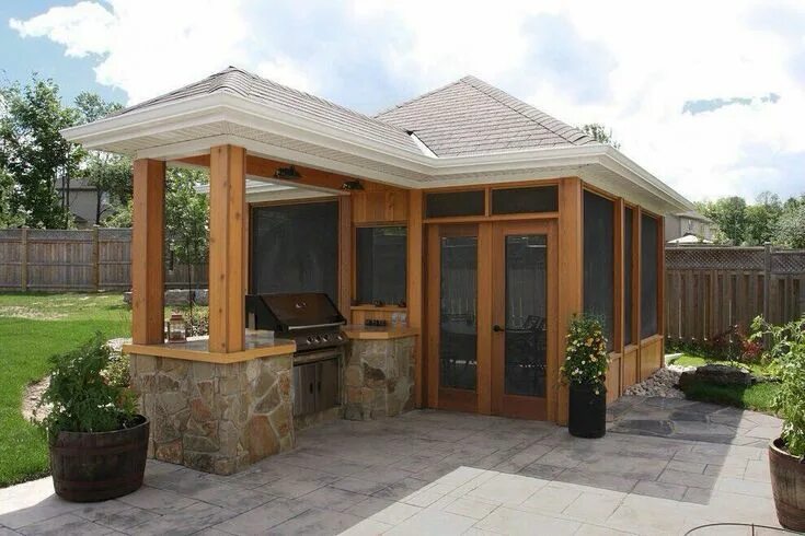 Летние кухни в частном доме проекты фото Pin on из вайбера Patio design, Screened gazebo, Screened in patio