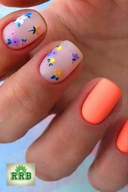 Летние маникюры 2024 на короткие ногти Nail design "Field flowers",Дизайн ногтей "Полевые цеты" Гелевые ногти, Дизайнер